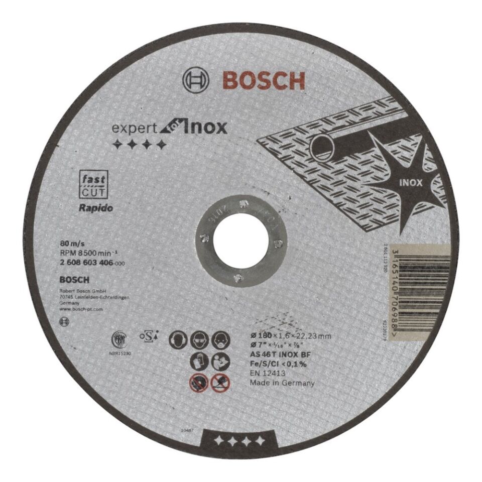 Bosch - 180*1,6 mm Expert Serisi Düz Inox (Paslanmaz Çelik) Kesme Diski (Taş) - Rapido