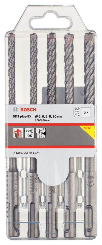 Bosch - SDS plus-5X Serisi Kırıcı Delici Matkap Ucu 5 Parça Set (6,6,8,8,10 x 160 mm)
