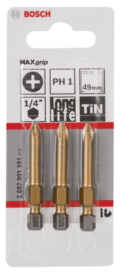 Bosch - Max Grip Serisi Vidalama Ucu PH1*49 mm 3'lü