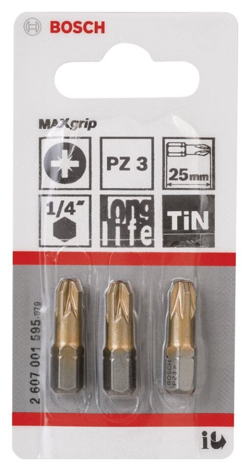 Bosch - Max Grip Serisi Vidalama Ucu PZ 3*25 mm 3'lü