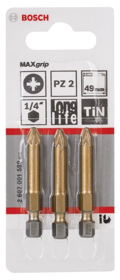 Bosch - Max Grip Serisi Vidalama Ucu PZ 2*49 mm 3'lü