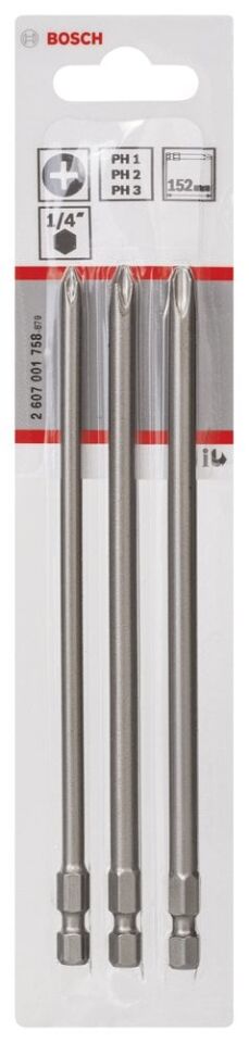 Bosch - 3 Parçalı Extra Hard Serisi Vidalama Ucu Seti PH1/2/3*152 mm