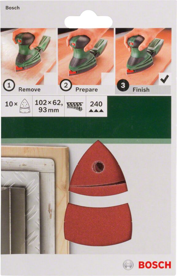 Bosch - Multi Zımpara Kağıdı 10'lu, 102 x 62/93 mm 240 Kum 11 Delik