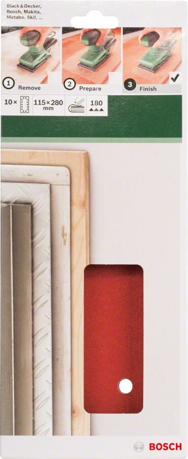 Bosch - Titreşimli Zımpara Kağıdı 10'lu, 115 x 280 mm 180 Kum 14 Delik