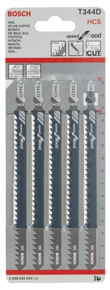 Bosch - Hızlı Kesim Serisi Ahşap İçin T 344 D Dekupaj Testeresi Bıçağı - 5'Li Paket