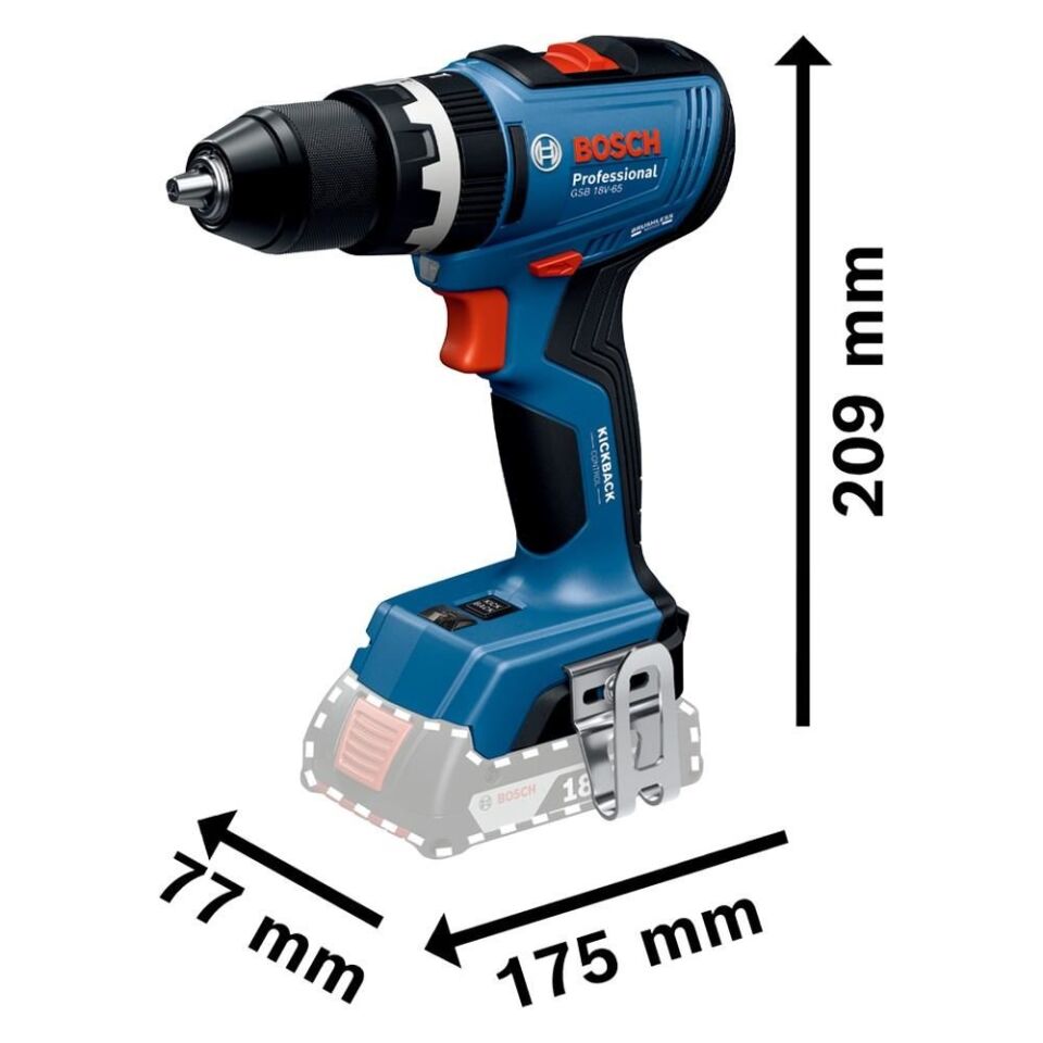 BOSCH GSB 18V-65 Akülü Darbeli Matkap (2x2.0Ah + 1x3.0Ah) (0 601 9N3 100)
