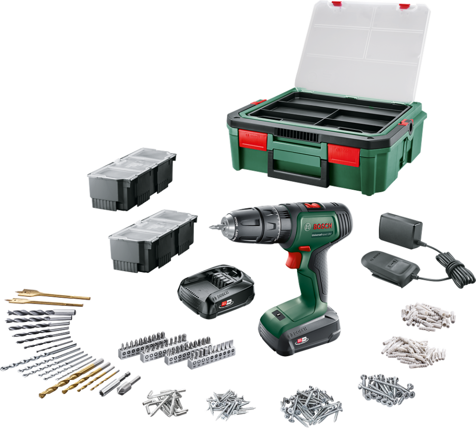 UniversalImpact 18V (2x1,5 Ah) Akülü Darbeli/Delme Vidalama Makinesi + 241 parça set + Systembox S