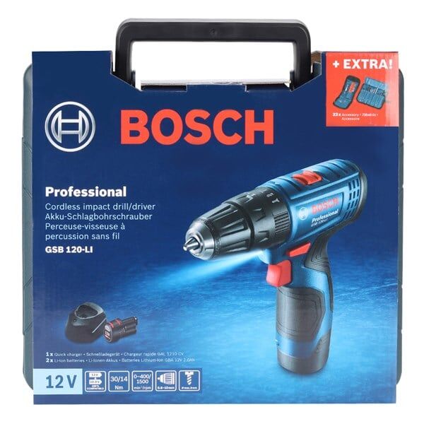 Bosch Professional GSB 120-LI 2X2ah Akülü Darbeli Delme/Vidalama + 23 Parça Set - 06019G8102