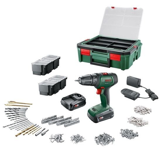 Bosch Universaldrill 18V  Akülü Matkap (1,5Ah, Çiftakü) SBX + 241Aksesuar Seti - 06039D4003