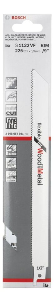 Bosch - Flexible Serisi Ahşap Ve Metal için Panter Testere Bıçağı S 1122 VF - 5'li