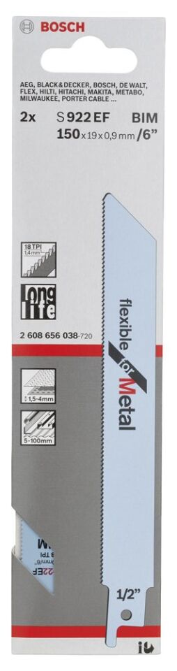 Bosch - Flexible Serisi Metal için Panter Testere Bıçağı S 922 EF - 2'li