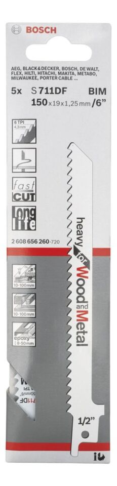 Bosch - Heavy Serisi Ahşap Ve Metal için Panter Testere Bıçağı S 711 DF - 5'li