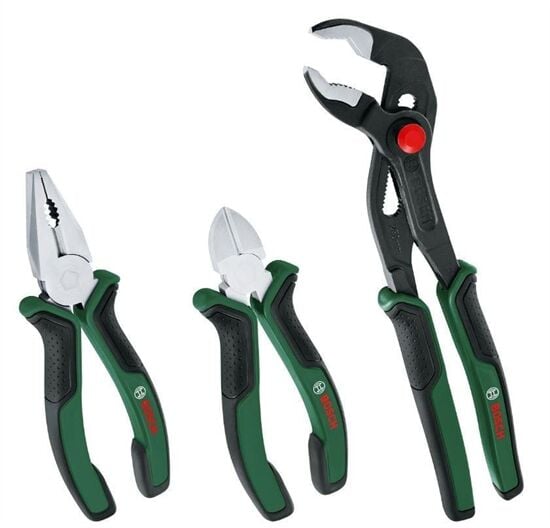 Bosch El Aleti Seti (Boru Anahtarı 250-Yan Keski 160-Pense 180) 3 Parça Premium + Çok Amaçlı Alet Pense - Çakı (16 Özellik)