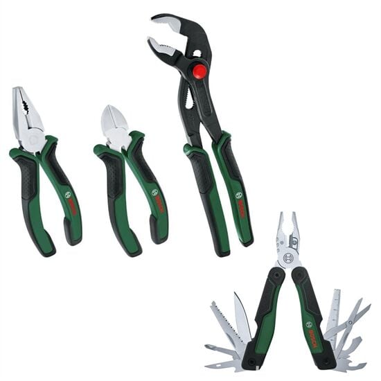 Bosch El Aleti Seti (Boru Anahtarı 250-Yan Keski 160-Pense 180) 3 Parça Premium + Çok Amaçlı Alet Pense - Çakı (16 Özellik)