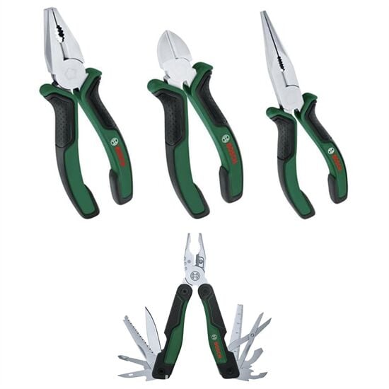 Bosch El Aleti Seti (Yan Keski 160-Pense 180-Kargaburun 180) 3 Parça + Çok Amaçlı Alet Pense - Çakı (16 Özellik)