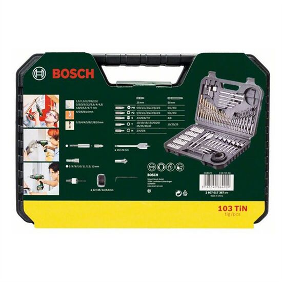 Bosch Universalhammer 18V Akülü Matkap (Tek Akü, 2,5 Ah) + Akülü Darbeli Vidalama Solo +  V-Line 103 Parça Karışık Aksesuar Seti