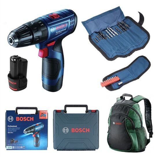 Bosch Professional GSB 120-LI 2X2ah Akülü Darbeli Delme/Vidalama + 23 Parça Set - 06019G8102 + Bosch Sırt Çantası