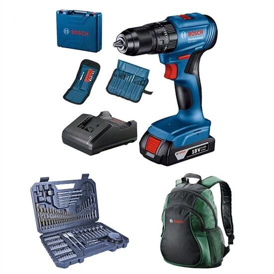 Bosch Professional GSB 185-LI Tek Akülü 2.0 Ah Kömürsüz Motor Darbeli Vidalama -  23 +103 Parça Aksesuar Seti + Sırt Çantası