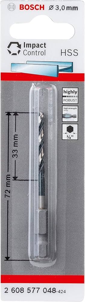 Bosch - Altıgen Şaftlı - Impact Control - HSS Metal Matkap Ucu 3,0*72mm