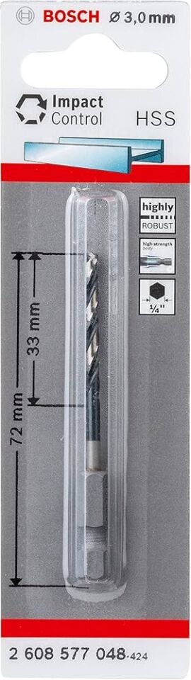 Bosch - Altıgen Şaftlı - Impact Control - HSS Metal Matkap Ucu 3,0*72mm