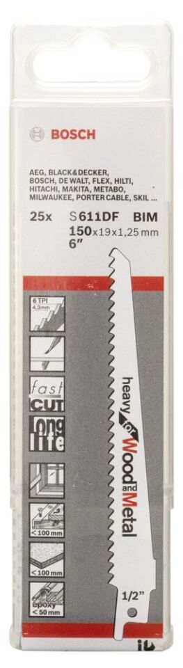 Bosch - Heavy Serisi Ahşap Ve Metal için Panter Testere Bıçağı S 611 DF - 25'li