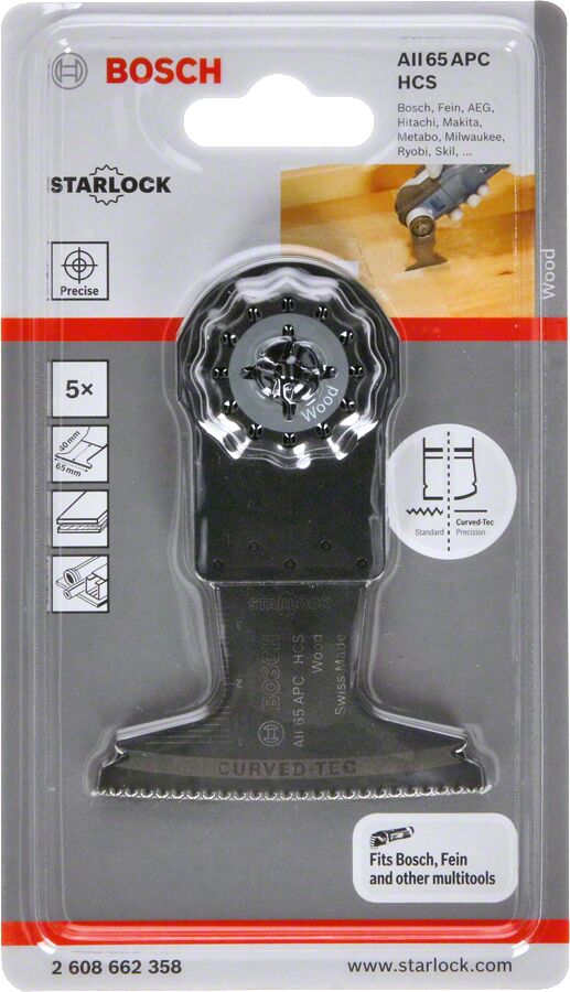 Bosch - Starlock - AII 65 APC - HCS Ahşap İçin Daldırmalı Testere Bıçağı 5'li